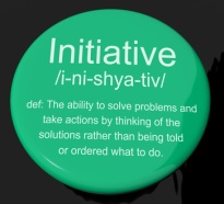 Initiative Definition Button Showing Leadership Resourcefulness And Action